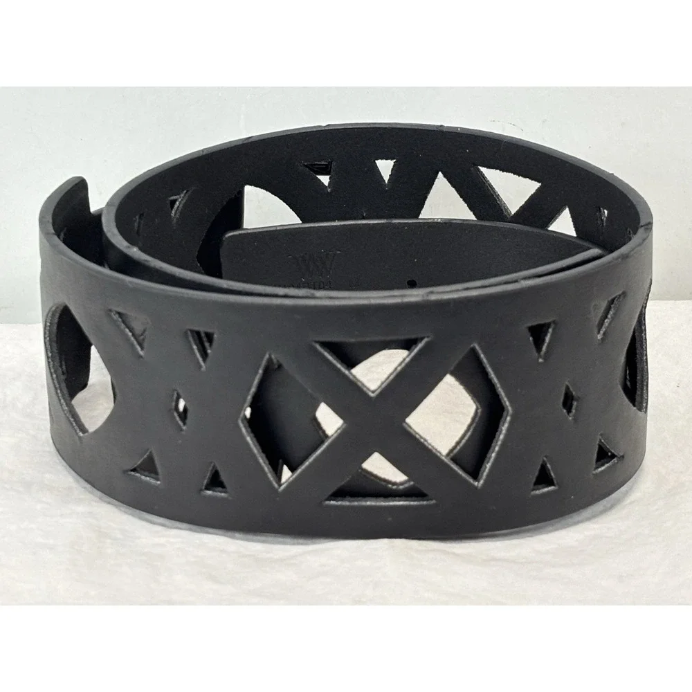 The W By Worth Collection Laser Cut Leather Belt Women's Medium Black Extra Wide